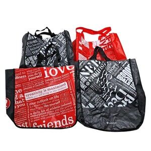 Lululemon Lot of 4 Reusable Shopping Tote Bags Medium Red Black White